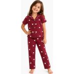 CQCQ Kız Çocuk Kırmızı Kalp Desenli Düğmeli Pijama Takımı - 3 - 4 Yaş