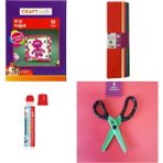 Craft and Arts Elişi Kağıdı 10 Renk + Grapon Kağıdı 10 Renk+kağıt Makası+f.castell Yapıştırıcı