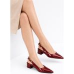 Craft Moda Kadın Rugan Sivri Burun Slingback Topuklu Ayakkabı Altın Tokalı Klasik Ofis Ayakkabısı - Bordo