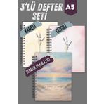 Craft Spiralli Okul Defter Seti | 3 Adet | A5 | Sert Karton Kapak | 90 Sayfa | Çelik Spiral
