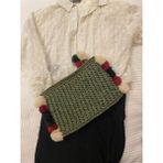 Craftatelier Renkli Ponpon Detaylı El Örgüsü Yeşil Clutch Çanta - 374-Yeşil