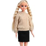 Craftivio Good Girl Örgü Saçlı Kazaklı Model Oyuncak Bebek 30 cm - Kış Serisi Tarz Bebekler (Krem/gri) - Bej
