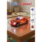 Craftivio Işıklı Sesli Şeffaf Oyuncak Polis Arabası Dişli Mekanizmalı Otomatik Hareketli 20 cm