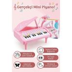 craftivio Mikrofonlu 24 Tuşlu Pembe Çocuk Piyanosu - Telefon Bağlantılı Eğitici Işıklı Org Müzik Seti