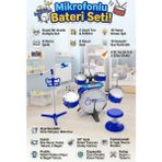 Craftivio Mikrofonlu Işıklı Sesli Bateri Seti - Piyanolu Tabureli & Bagetli Eğitici Çocuk Bateri Takımı - Mavi