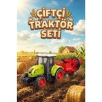 craftivio Oyuncak Römorklu Traktör - Hareketli Çiftlik ve Tarım Aracı - Yeşil Biçerdöver Seti (24.5 cm)