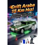 Craftivio Uzaktan Kumandalı Drift Arabası Rc Araba Işıklı Şarjlı 15 Km/h Hızlı Oyuncak Araba - Yeşil