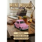 craftivio Volkswagen Beetle Vosvos Mini Model Araba 1:38 Ölçek Die-Cast Metal Çek-Bırak Oyuncak 9.5 cm - Pembe
