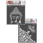 CrafTreat Tekrar kullanılabilir duvar dekorasyonu şablonları, büyük desenleri boyamak için, Buda ve Flourish köşesi, 2'li paket, her biri 30,5 x 30,5 cm, kendin yap sanat ve el işi şablonları, boyama