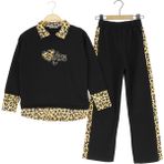 Crassi Kız Çocuk Takım Yaka Leopar Desenli Kalp Baskılı Trend Model - 4 - 5 Yaş - Siyah