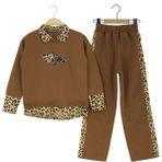 Crassi Kız Çocuk Takım Yaka Leopar Desenli Kalp Baskılı Trend Model - 8 - 9 Yaş - Kahve