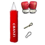 Crayz Boks Kum Torbası Boks Eldiveni Set Orta Boy 100X30 Askı Aparatı (Kırmızı)