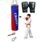 Crayz Çocuk Dolu Boks Kum Torbası Boks Eldiveni Set + Askı Aparatı 70X25Cm (Kırmızı Mavi)