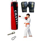 Crayz Çocuk Dolu Boks Kum Torbası Boks Eldiveni Set + Askı Aparatı 70X25Cm (Kırmızı Siyah)