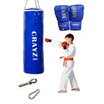 Crayz Çocuk Dolu Boks Kum Torbası Boks Eldiveni Set + Askı Aparatı 70X25Cm (Mavi)