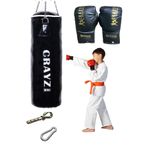 Crayz Çocuk Dolu Boks Kum Torbası Boks Eldiveni Set + Askı Aparatı 70X25Cm (Siyah)