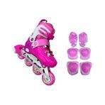 crayz toys 2+2 Ayarlanabilir Işıklı Silikon Teker Unisex Profesyonel Pateni Dizlik Hediyeli - Pembe - 31 - 34