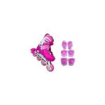 crayz toys Profesyonel Ayarlanabilir 2+2 Işıklı Silikon Teker Çocuk Yetişkin Paten Unisex Dizlik Hediyeli - Pembe - 31 - 34