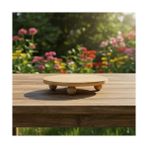 Crazy Shops Bambu Top Ayaklı Yuvarlak Sunumluk – 25CM Çap Seçenekli Doğal Ahşap Servis Tabağı | Peynir, Meze, Kek Standı, Kahvaltı ve Charcuterie Board | Yükseltilmiş Masaüstü Tepsi (25 Cm) - Kestane Akaju - Option-1