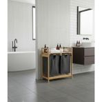 Crealisol %100 Doğal Bambu 2 Bölmeli Kirli Çamaşır Sepeti ve Banyo Düzenleyici Raf - standart