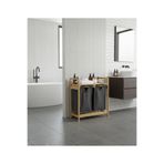 CREALISOL %100 Doğal Bambu 2 Bölmeli Kirli Çamaşır Sepeti ve Banyo Düzenleyici Raf