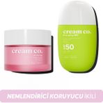 Cream Co. Nemlendirici Güneş Koruyucu Ikili | Aydınlatıcı Leke Karşıtı | Moisturizer Güneş Kremi Seti | 50 Spf | Seyahat Boyu Set