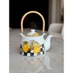 Crearthome Linda Hasır Saplı Porselen Demlik Bitki Çayı Demliği Limon Desen - Renkli