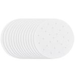 CREATCABIN 100 adet 20 cm parşömen kağıdı, buharlı pişirici, tepsi, kağıt, düz, yuvarlak, hava fritözü, bambu hamur hamuru, küçük delikli Sum Buns mat altlık pedler, ev, mutfak, restoran, yemek için
