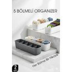 Creatividad Solutions 5 Bölmeli Dolap ve Çekmece Içi 2’li Set Organizer Kutusu (Gri & Beyaz) 722440