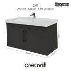 Creavit D20 100 Cm Kapaklı Lavabo Dolabı Antrasit Lake