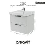 Creavit D20 65 cm Iki Çelmeceli Lavabo Dolabı Lake Kapak - Beyaz