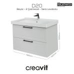 Creavit D20 80 Cm İki Çekmeceli Lavabo Dolabı Beyaz Lake
