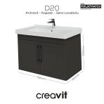 Creavit D20 80 Cm Kapaklı Lavabo Dolabı Antrasit Lake Kapak