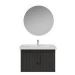 Creavit D20 80Cm Kapaklı Lavabo Dolabı Yuvarlak Ayna Takımı Antrasit Lake