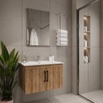 Creavit D20 Banyo Dolabı Seti Çekmeceli 65 cm Everest - Kahverengi - Beyaz
