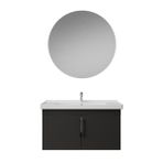 Creavit D20 Kapaklı Lavabo Dolabı Yuvarlak Ayna Takımı Antrasit 100 Cm