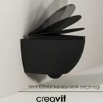 Creavit Free Kanalsız Kömür Karası Asma Klozet FE322, Creavit Free Duck Duroplast Yavaş Kapak - Mat Siyah