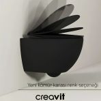 Creavit Free Kanalsız Kömür Karası Asma Klozet Fe322, Creavit Free Duck Duroplast Yavaş Kapak