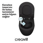 Creavit Free Rim-Off Mat Antrasit Renkli Gömme Rezervuar Takım Set