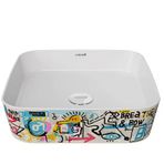 Creavit Loop 40 cm Grafiti Desen Uygulamalı Kare Çanak Lavabo