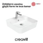 Creavit Loop Kare Tezgâh Üstü Batarya Delikli Beyaz Lavabo 45X45 Cm Lp046