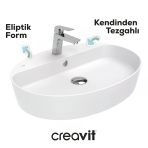 Creavit Loop Oval Tezgâh Üstü Batarya Delikli Beyaz Lavabo 60X45 Cm Lp161