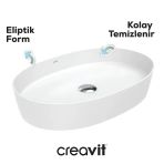 Creavit Loop Oval Tezgâh Üstü Batarya Deliksiz Beyaz Lavabo 70X40 Cm Lp170