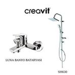 Creavit Luna Krom Banyo Bataryası Ln2500 Ve Kare Tepe Duş Sistemi Sh630 Gri