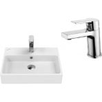 Creavit Next Tezgah Üstü Lavabo ve Luna Lavabo Bataryası Seti 40 x 50 cm - Parlak Beyaz
