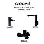 Creavit Sharp Mat Siyah Lavabo-Banyo-Eviye Bataryası 3'Lü Set Sr1500s-Sr2510s-Sr8500s