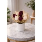 Crimson Noir Masion-Velvet Rose Serisi Premium Dekoratif Mum Aranjmanı - Kırmızı - Beyaz
