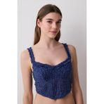 Crinkle Lace Corset Lacivert Büstiyer - Mavi - 85B