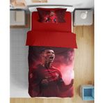Cristiano Ronaldo 3D Dijital Baskılı Tek Kişilik Erkek Çocuk Nevresim Takımı Genç Nevresim Takımı (Kırmızı)