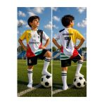 Cristiano Ronaldotüm Takımlar Ortak Tasarım (Sarı Mix) Retro Çocuk Forma Takımı 4 Parça Çorap+Bileklik Hediye